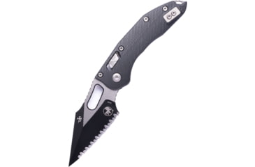 Image of Microtech Stitch Ram Lok S/E Black Full Serrate Fluted G-10 3.71in Folding Knife, Black, 169RL-3FLGTBK