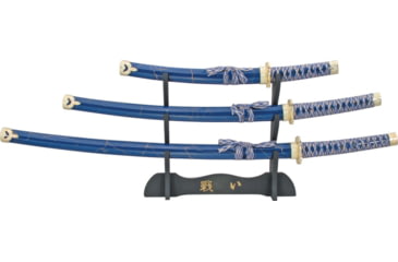 Image of Miscellaneous 3pc Sword Set, Blue And Gold Cord Wrapped Handle M3280