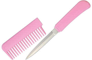Image of Miscellaneous Comb Knife Fixed Blade Knife, Overall 6.5in, Blade 3.25in L SS L Standard Edge L Satin, Handle Pink L Synthetic, Synthetic Comb Conceals Blade, COMB KNIFE PINK