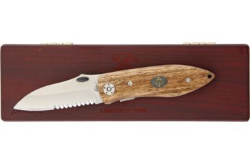 Image of Miscellaneous D'Holder Roping Linerlock Folding Knife,2.75in,Stainless Steel,Partially Serrated,Wood Handle w/ Handyman Club of America Inlay D1571