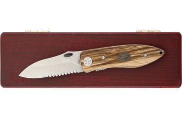 Image of Miscellaneous D'Holder Roping Linerlock Folding Knife,2.75in,Stainless Steel,Partially Serrated,Wood Handle w/ North American Fishing Club Inlay F1631