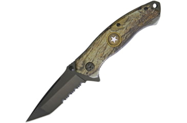 Image of Miscellaneous Linerlock A/O Folding Knife, 4.5in Closed, 3in Black Partially Serrated SS Tanto Blade, Camo Synthetic Handle, Inlay Shield, Thumb Stud, Pocket Clip, Camo, 7663