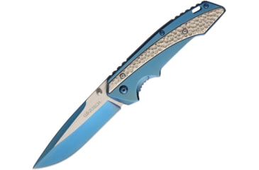Image of Miscellaneous Linerlock A/O Folding Knife, 4.75in Closed, 3.75in Two-Tone Finish SS Drop Point, Blue Anodized SS Handle, Pocket Clip, Thumb Stud, PWT218BL