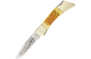 Image of Miscellaneous Lockback Hunter Folding Knife,Stainless Steel,Partially Serrated,Bone Handle H1622