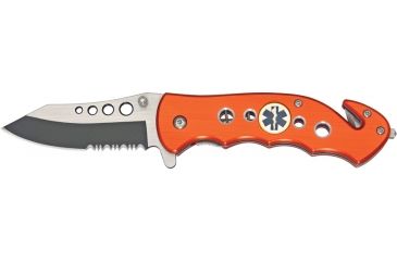 Image of Miscellaneous Speed Assisted EMS Folding Knife,4.75in closed,Partially Serrated Stainless Blade,Orange Alum Handle M3644