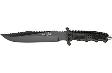 Image of Miscellaneous Survival Fixed Blade Knife,7.75in,Black Sawback Blade,Textured Black Finger Grooved Handle M4139
