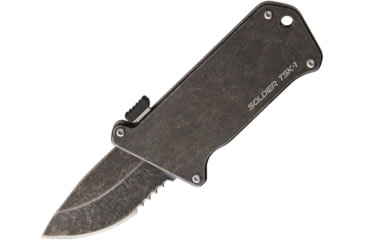 Image of Miscellaneous TSK-1 Soldier SW Folding Knife, 1.75in Black Stonewash Partially Serrated SS Blade, Black Stonewash SS Handle, TSK1SW