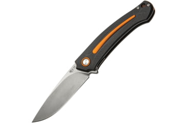 Image of MKM Arvenis Framelock Fox Folding Knife, 3.5in Stonewash Bohler M390 SS Drop Point, Black Anodized Aluminum Handle, Orange Anodized Pivot Collar, Black Nylon Zippered Storage Case, MKFX01-MGOR