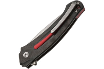 Image of MKM Arvenis Framelock Fox Folding Knife, 3.5in Stonewash Bohler M390 SS Drop Point, Black Anodized Aluminum Handle With Red Aluminum Inlay, Red Anodized Pivot Collar, Black Nylon Zippered Case, MKFX01-MGRE