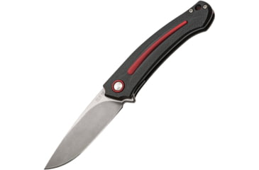 Image of MKM Arvenis Framelock Fox Folding Knife, 3.5in Stonewash Bohler M390 SS Drop Point, Black Anodized Aluminum Handle With Red Aluminum Inlay, Red Anodized Pivot Collar, Black Nylon Zippered Case, MKFX01-MGRE