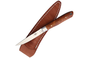 Image of Moki Bird &amp; Trout 2.0 Quince Knife, 7.13in Overall, 3.25in Satin AUS-8 Stainless Steel Blade, Quince Wood Handle, Brown Leather Belt Sheath, TS-535J
