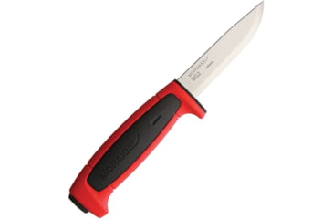 Image of Morakniv Basic 511 Knife, Basic 511, 8.25in Overall, 3.75in Mirror Carbon Steel Drop Point, Polypropylene Handle, Black/Red Handle, Red Molded Plastic Sheath, M-12772