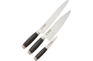Image of Morakniv Classic 1891 3 Pack Kitchen Knives, Three Piece Set 9in Chef'S Knife, 10in Bread Knife And 3in Paring Knife, Knives Have SS Blades And Black Wood Handles, Black, M-12423