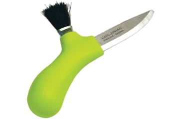 Image of Morakniv Mushroom Knife Lime Knife, Mushroom Knife, 5.75in Overall, 2.5in Satin SS Blunt Tip Blade, Green Polypropylene Handle, Handle w/ Horse Hair Brush, Black Plastic Sheath, M-10691-LIME