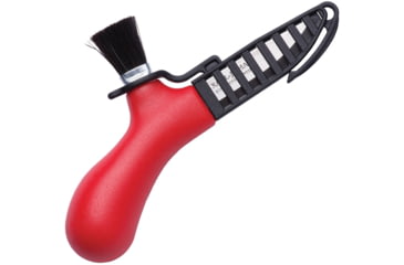 Image of Morakniv Mushroom Knife Red Knife, Mushroom Knife, 5.75in Overall, 2.5in Satin SS Blunt Tip Blade, Red Polypropylene Handle, Handle With Horse Hair Brush, Black Plastic Sheath, M-10691-RED