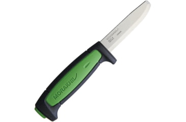 Image of Morakniv Safe Pro Carbon Knife, 7.75in Overall, 3in Mirror Carbon Steel Blunt Tip Blade, Black/Green Synthetic Handle, Black Synthetic Sheath, M-13076