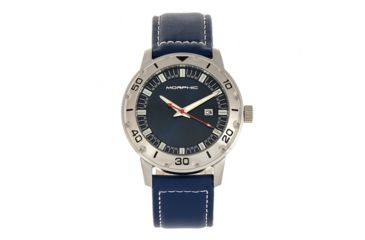 Image of Morphic M71 Series Leather-Band Watch w/ Date, Silver/Blue, One Size, MPH7102