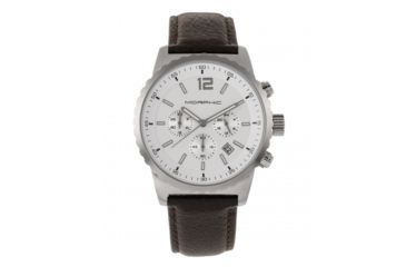 Image of Morphic M67 Series Chronograph Leather-Band Watch w/Date, Silver/Brown, MPH6702
