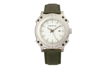 Image of Morphic M68 Series Leather-Band Watch w/ Date, Silver/Olive, MPH6801