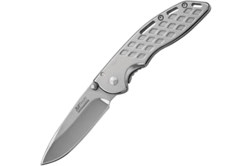 Image of Mtech Evolution Linerlock A/O Folding Knife, 3.75in Closed, 3in Satin 8Cr13Mov SS Drop Point, Satin SS Handle, Thumb Stud, Pocket Clip, MTE-A009-S