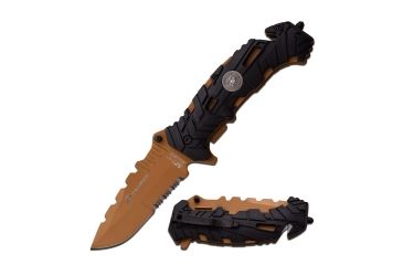 Image of Mtech Folding Blade, 3.8in, Stainless Steel Blade, Nylon With Glass Fiber/Black W/Anodized Tan Liner Handle M-A1049BT