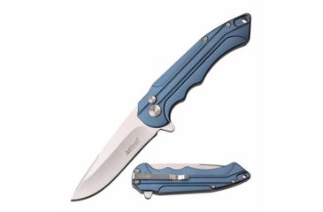 Image of Mtech MT-1022BL Manual Folding Knife, 3.2in, 3CR13 Stainless Steel, Drop Point, Steel Blade, Aluminum Handle, Blue, MT-1022BL