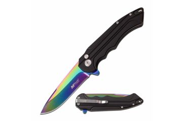 Image of Mtech MT-1022RBK Manual Folding Knife, 3.2in, 3CR13 Stainless Steel, Drop Point, Rainbow Blade, Aluminum Handle, Black, MT-1022RBK