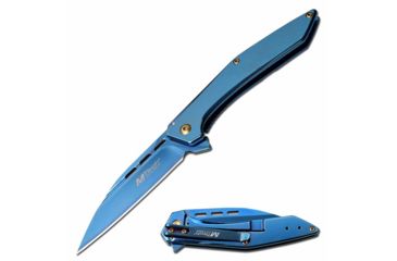 Image of Mtech MT-1052BL Manual Folding Knife, 3.25n, 3CR13 Stainless Steel, Straight Edge, Blue Blade, Stainless Steel Handle, Blue, MT-1052BL