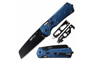Image of Mtech MT-1104BL Manual Folding Knife, 3.5in, 3CR13 Stainless Steel, Wharncliffe, Black Blade, Aluminum Handle, Blue, MT-1104BL
