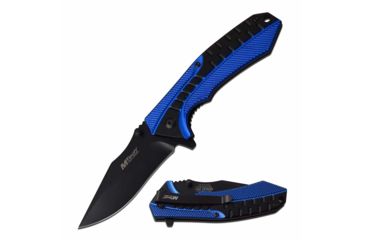 Image of Mtech MT-A1003BL Spring Assisted Knife, 3.4in, 3CR13 Stainless Steel, Harpoon Point, Black Blade, Aluminum Handle, Black/Blue, MT-A1003BL