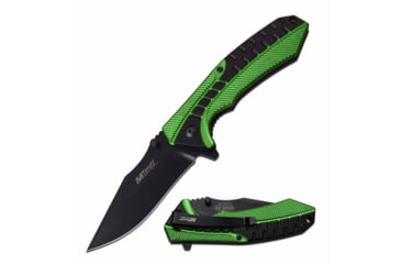 Image of Mtech MT-A1003GN Spring Assisted Knife, 3.4in, 3CR13 Stainless Steel, Harpoon Point, Black Blade, Aluminum Handle, Black/Green, MT-A1003GN