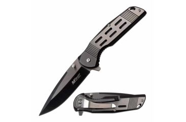 Image of Mtech MT-A1019BK Spring Assisted Knife, 3.5in, 3CR13 Stainless Steel, Spear Point, Black/Satin Blade, Stainless Steel Handle, Black/Satin, MT-A1019BK