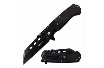Image of Mtech MT-A1020BK Spring Assisted Knife, 3.75in, 3CR13 Stainless Steel, Reverse Tanto, Black Blade, Stainless Steel/Pakkawood Handle, Black, MT-A1020BK