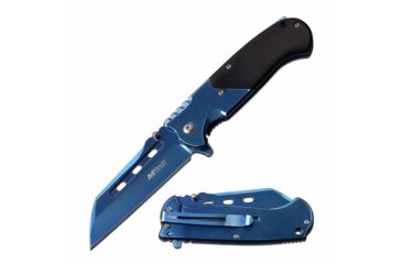 Image of Mtech MT-A1020BL Spring Assisted Knife, 3.75in, 3CR13 Stainless Steel, Reverse Tanto, Blue Blade, Stainless Steel/Pakkawood Handle, Blue, MT-A1020BL