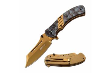 Image of Mtech MT-A1021GD Spring Assisted Knife, 3.6in, 3CR13 Stainless Steel, Clip Point, Gold Blade, Stainless Steel Handle, Gold, MT-A1021GD