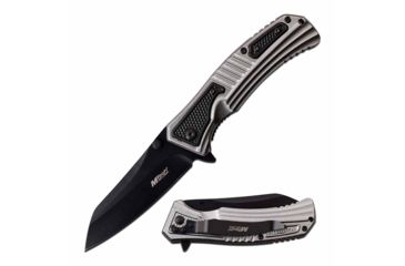 Image of Mtech MT-A1039GY Spring Assisted Knife, 3.5in, 3CR13 Stainless Steel, Sheepsfoot Point, Black Blade, Aluminum Handle, Gray/Black, MT-A1039GY