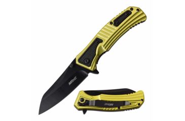 Image of Mtech MT-A1039YL Spring Assisted Knife, 3.5in, 3CR13 Stainless Steel, Sheepsfoot Point, Black Blade, Aluminum Handle, Yellow/Black, MT-A1039YL