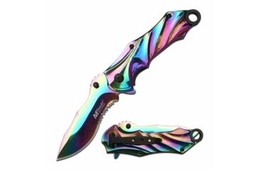 Image of Mtech MT-A1043RB Spring Assisted Knife, 3.75in, 3CR13 Stainless Steel, Harpoon Point, Rainbow Blade, Stainless Steel Handle, Rainbow, MT-A1043RB