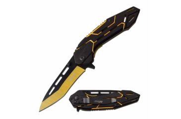 Image of Mtech MT-A1054GD Spring Assisted Knife, 3.5in, 3CR13 Stainless Steel, Tanto, Golden/Black Blade, Aluminum Handle, Black/Gold, MT-A1054GD