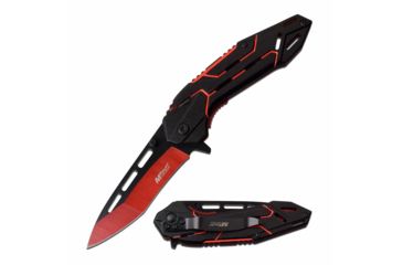 Image of Mtech MT-A1054RD Spring Assisted Knife, 3.5in, 3CR13 Stainless Steel, Tanto, Red/Black Blade, Aluminum Handle, Black/Red, MT-A1054RD