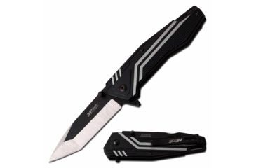 Image of Mtech MT-A1087GY Spring Assisted Knife, 3.25in, 3CR13 Stainless Steel, Modified Tanto, Steel/Black Blade, Aluminum Handle, Black/Gray, MT-A1087GY