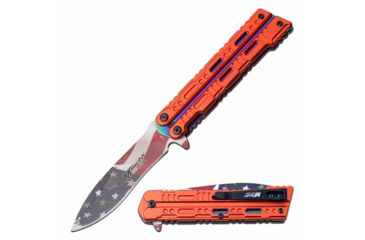 Image of Mtech MT-A1123RRD Spring Assisted Knife, 3.5in, 3CR13 Stainless Steel, Spear Point, Printed Blade, Aluminum Handle, Red/Rainbow, MT-A1123RRD