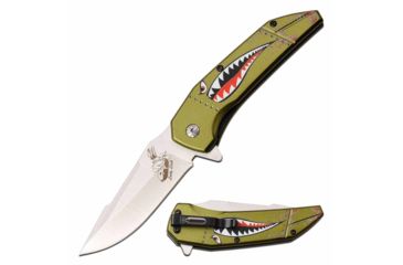 Image of Mtech MT-A1129GN Spring Assisted Knife, 3.5in, 3CR13 Stainless Steel, Harpoon Point, Steel Blade, Aluminum Handle, Green, MT-A1129GN