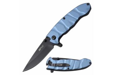 Image of Mtech MT-A1145BL Spring Assisted Knife, 3in, 3CR13 Stainless Steel, Drop Point, Black Blade, Aluminum Handle, Blue, MT-A1145BL