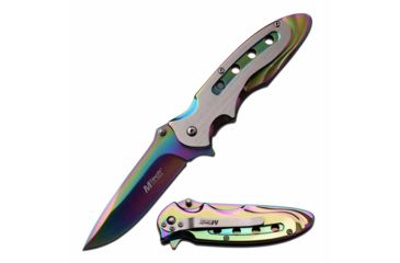 Image of Mtech MT-A960RB Spring Assisted Knife, 3.75in, 3CR13 Stainless Steel, Spear Point, Rainbow Blade, Stainless Steel Handle, Rainbow/Satin, MT-A960RB