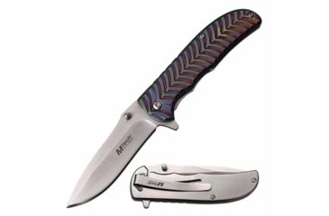 Image of Mtech MT-A990RB Spring Assisted Knife, 3.5in, 3CR13 Stainless Steel, Spear Point, Satin Blade, Stainless Steel Handle, Rainbow/Satin, MT-A990RB