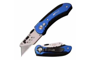 Image of Mtech MT-UT001BL Manual Folding Knife, 2.5in, SK5 High Carbon Steel, Straight Edge, Steel Blade, Aluminum/Rubber Handle, Blue/Black, MT-UT001BL