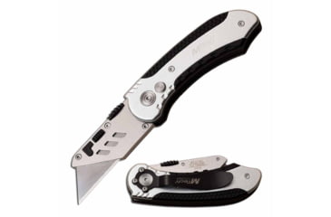 Image of Mtech MT-UT001SL Manual Folding Knife, 2.5in, SK5 High Carbon Steel, Straight Edge, Steel Blade, Aluminum/Rubber Handle, Silver/Black, MT-UT001SL