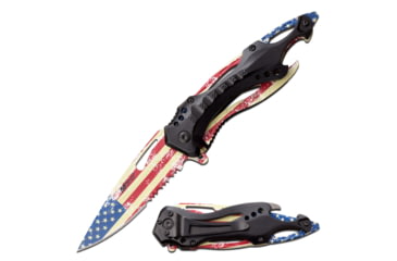 Image of Mtech Patriotic Assisted Knife w/Bottle Opener, 3.5 in, 3Cr13 Stainless Steel Stainless Steel, Drop Point, USA Flag, MT-A705AF