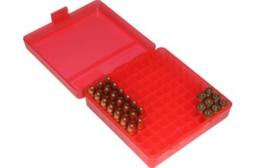 Image of MTM 100 Round 9MM/380 Pistol Ammo Box,Clear Red P100929